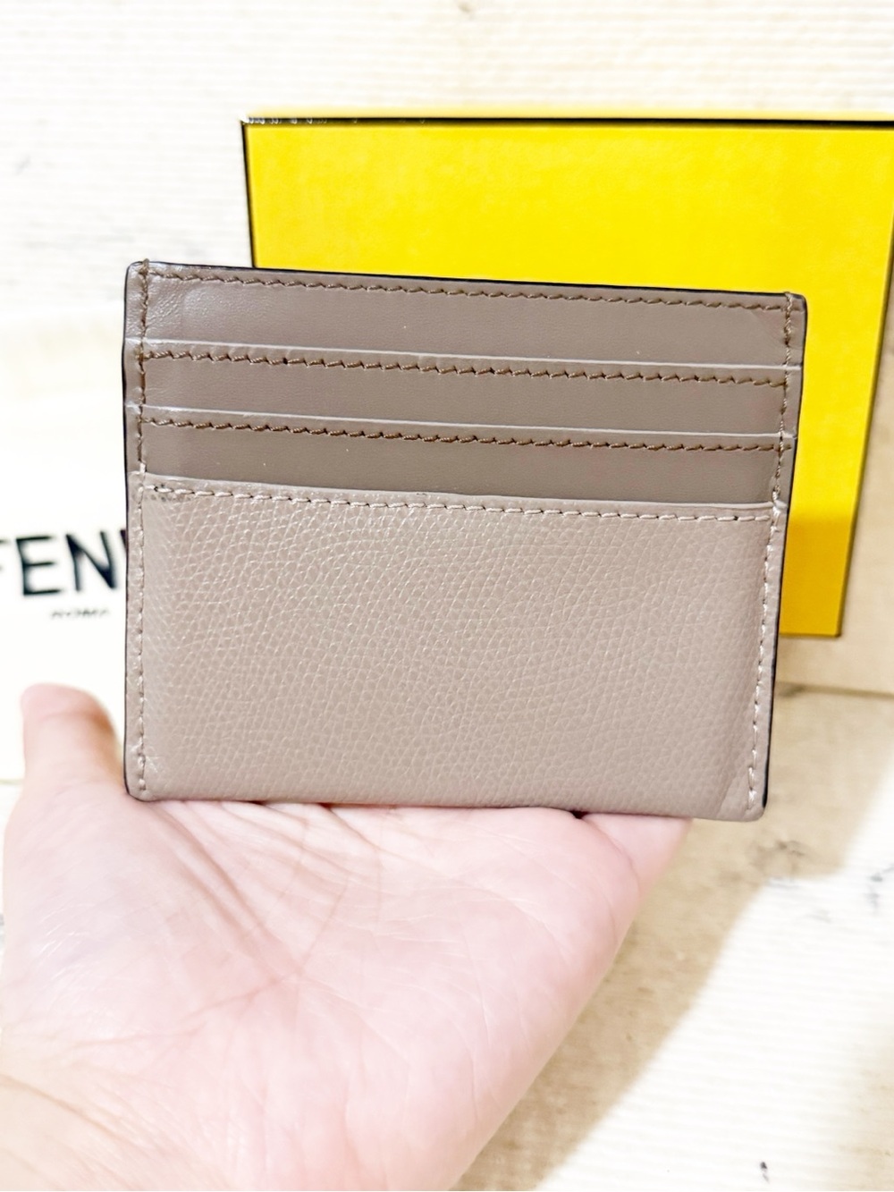 Fendi FF Diamonds Card Case Two-tone Leather Gray Card Holder - Picture 9 of 14